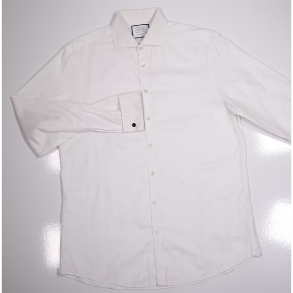 Charles Tyrwhitt White Herringbone Dress Shirt Extra Slim Non Iron (43) 17-36 - Picture 2 of 7